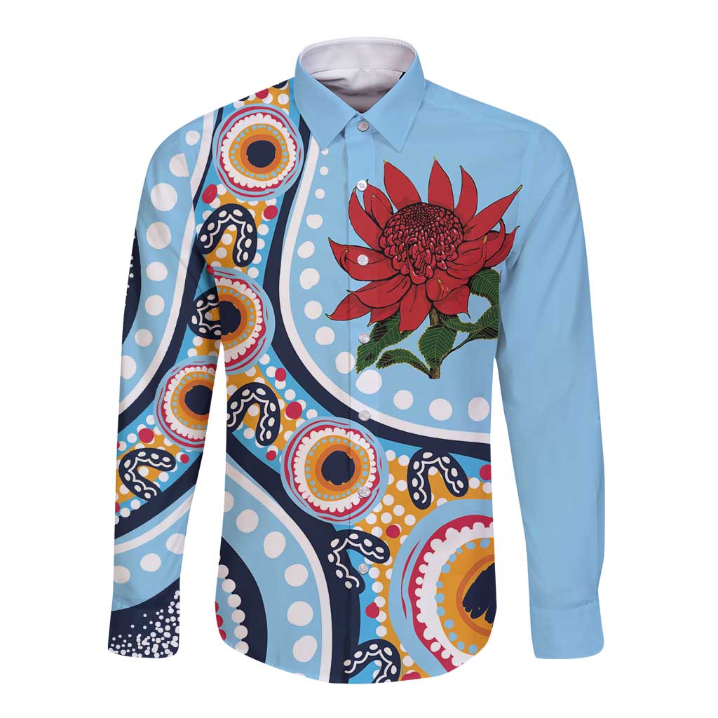New South Wales Rugby Pacific Custom Long Sleeve Button Shirt Aboriginal art of Waratah