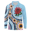 New South Wales Rugby Pacific Custom Long Sleeve Polo Shirt Aboriginal art of Waratah
