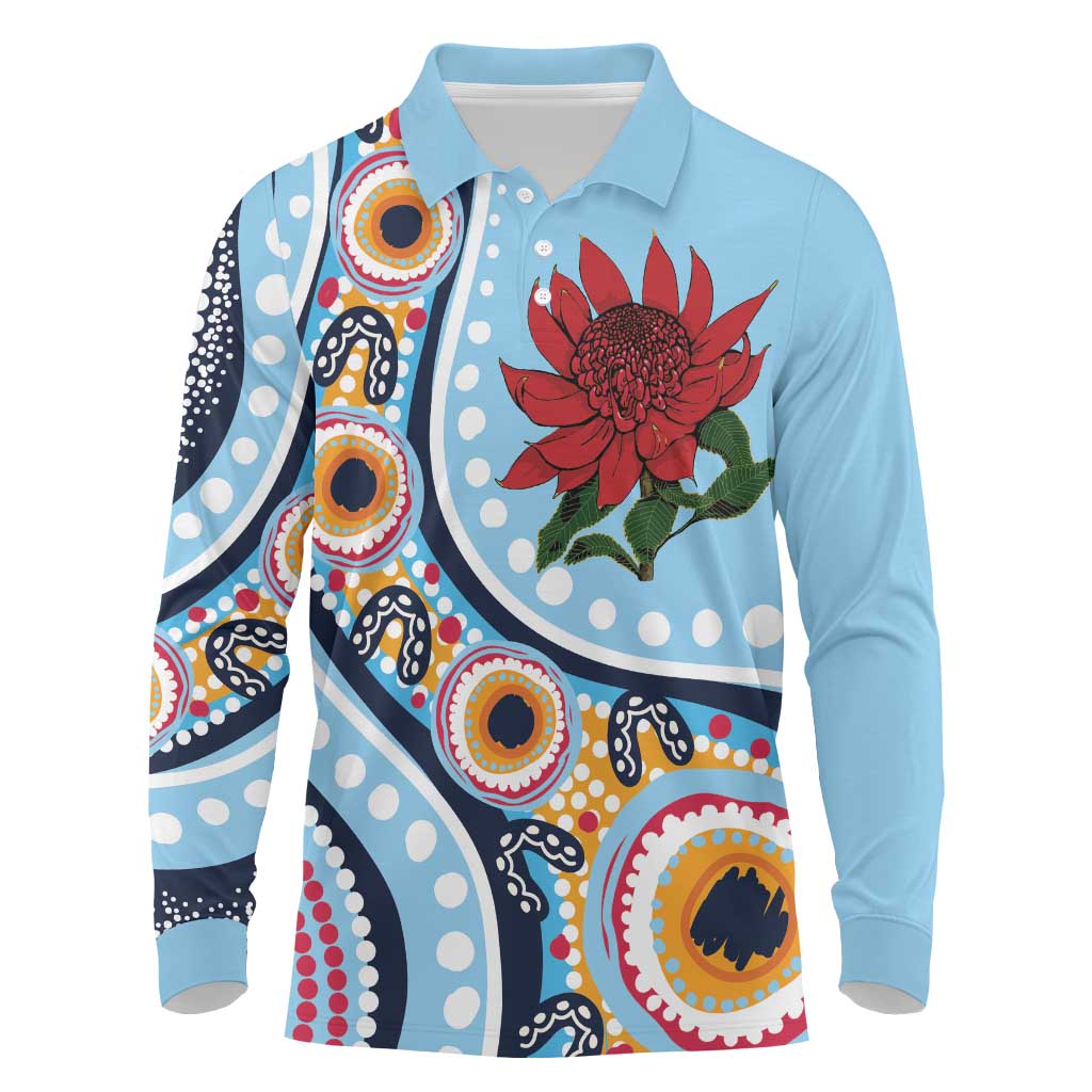 New South Wales Rugby Pacific Custom Long Sleeve Polo Shirt Aboriginal art of Waratah