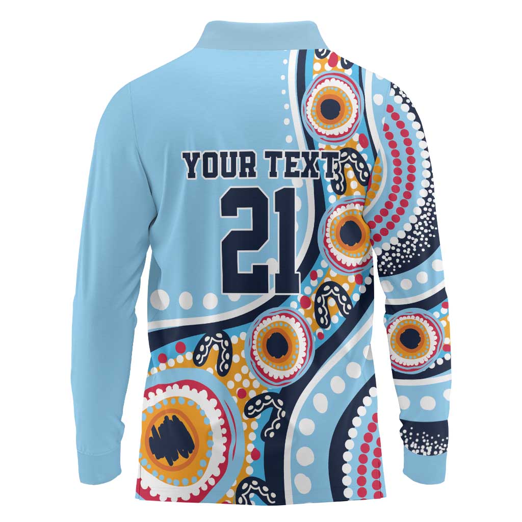 New South Wales Rugby Pacific Custom Long Sleeve Polo Shirt Aboriginal art of Waratah