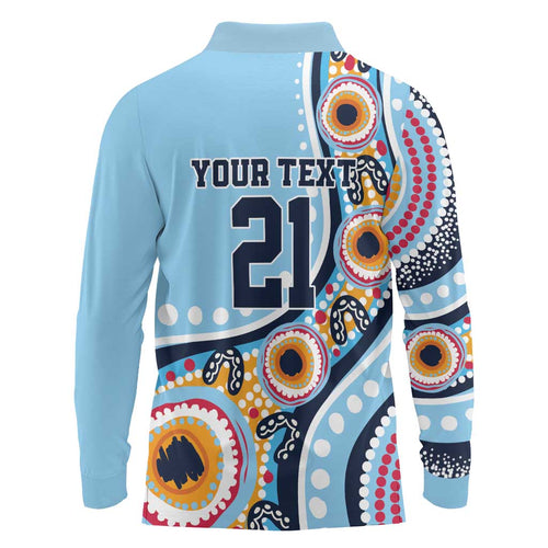 New South Wales Rugby Pacific Custom Long Sleeve Polo Shirt Aboriginal art of Waratah