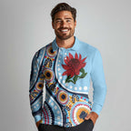 New South Wales Rugby Pacific Custom Long Sleeve Polo Shirt Aboriginal art of Waratah
