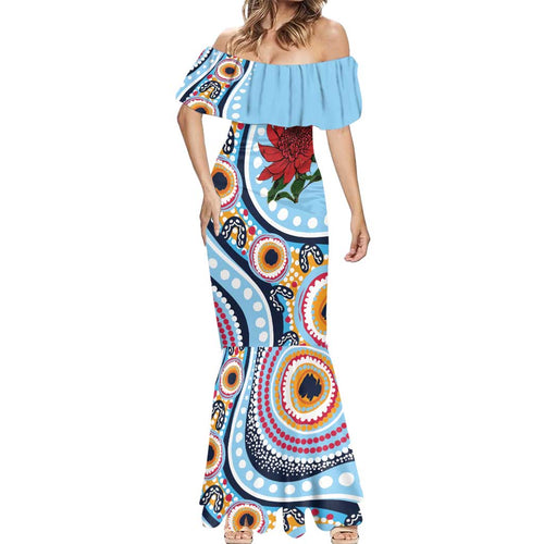 New South Wales Rugby Pacific Custom Mermaid Dress Aboriginal art of Waratah