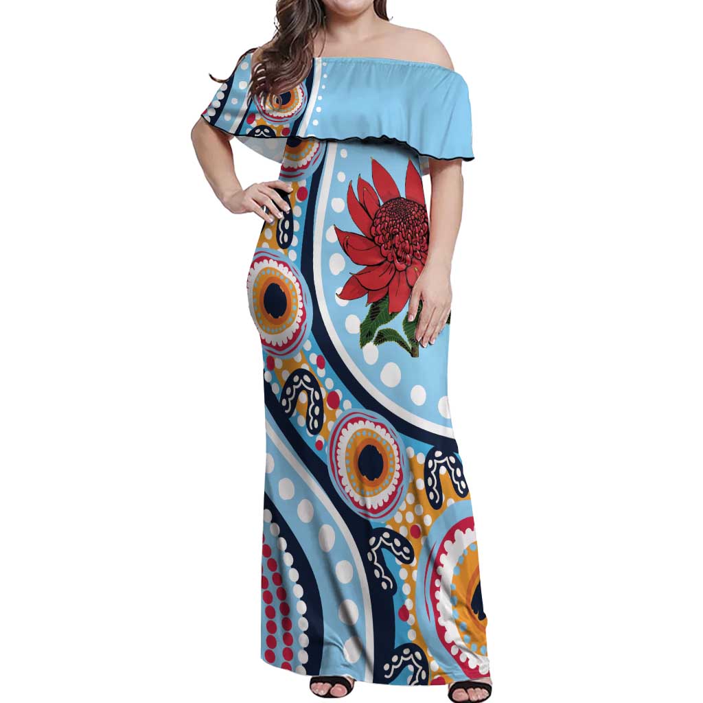 New South Wales Rugby Pacific Custom Off Shoulder Maxi Dress Aboriginal art of Waratah