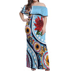 New South Wales Rugby Pacific Custom Off Shoulder Maxi Dress Aboriginal art of Waratah