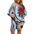New South Wales Rugby Pacific Custom Off Shoulder Short Dress Aboriginal art of Waratah