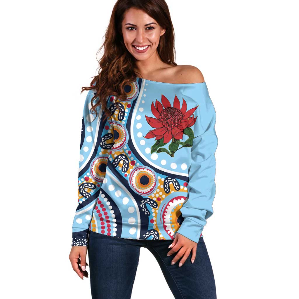 New South Wales Rugby Pacific Custom Off Shoulder Sweater Aboriginal art of Waratah