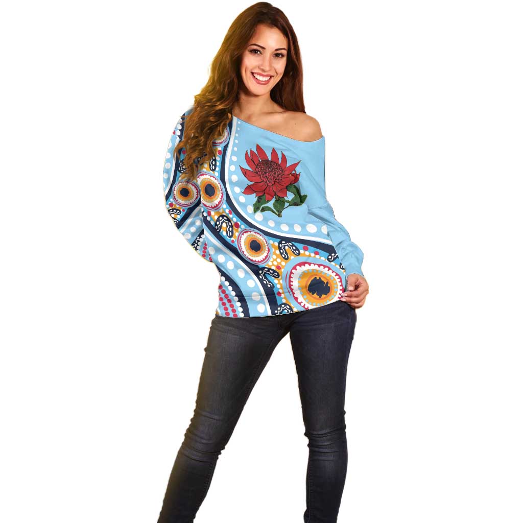 New South Wales Rugby Pacific Custom Off Shoulder Sweater Aboriginal art of Waratah