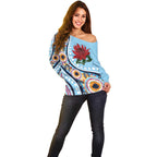 New South Wales Rugby Pacific Custom Off Shoulder Sweater Aboriginal art of Waratah
