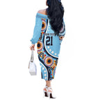 New South Wales Rugby Pacific Custom Off The Shoulder Long Sleeve Dress Aboriginal art of Waratah