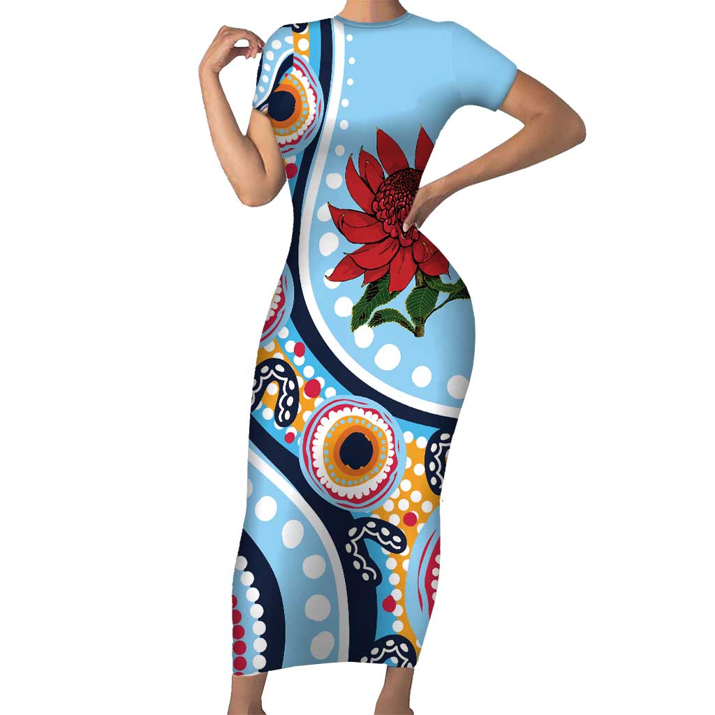 New South Wales Rugby Pacific Custom Short Sleeve Bodycon Dress Aboriginal art of Waratah