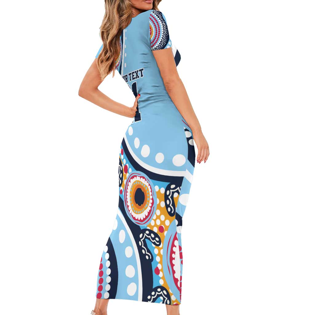 New South Wales Rugby Pacific Custom Short Sleeve Bodycon Dress Aboriginal art of Waratah