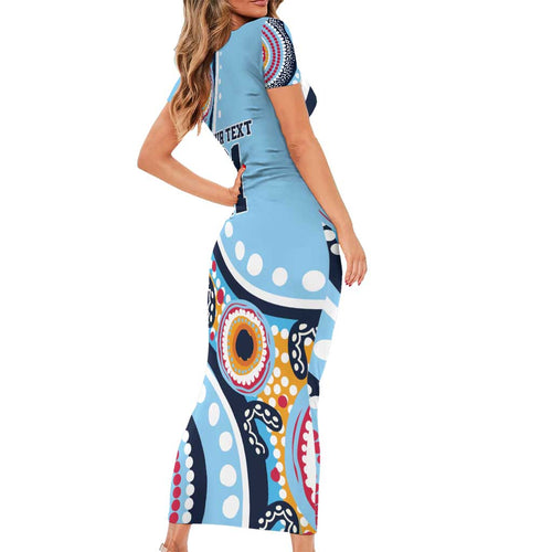 New South Wales Rugby Pacific Custom Short Sleeve Bodycon Dress Aboriginal art of Waratah