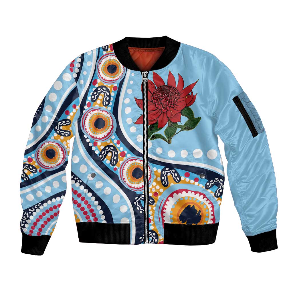 New South Wales Rugby Pacific Custom Sleeve Zip Bomber Jacket Aboriginal art of Waratah