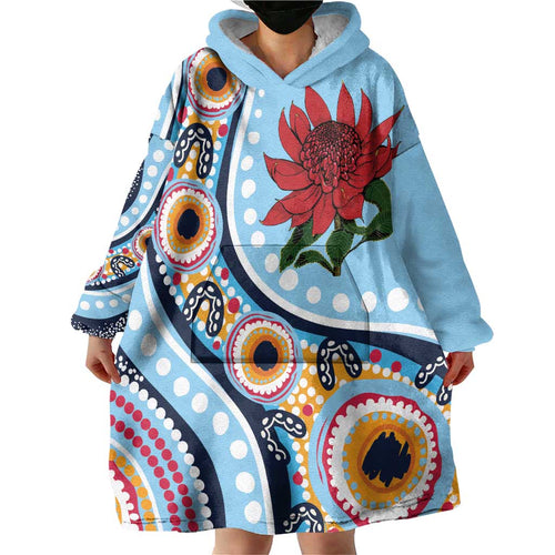 New South Wales Rugby Pacific Custom Wearable Blanket Hoodie Aboriginal art of Waratah
