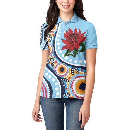 New South Wales Rugby Pacific Custom Women Polo Shirt Aboriginal art of Waratah