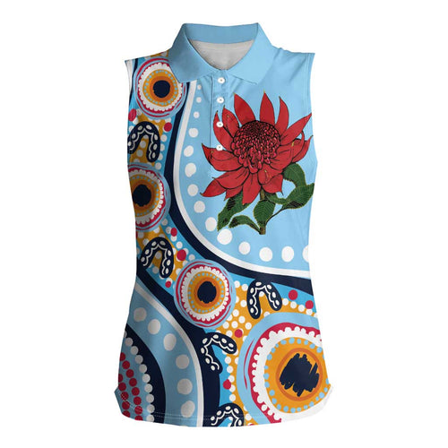 New South Wales Rugby Pacific Custom Women Sleeveless Polo Shirt Aboriginal art of Waratah