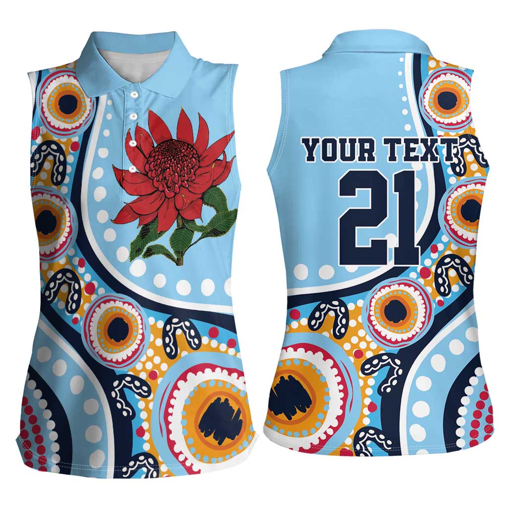 New South Wales Rugby Pacific Custom Women Sleeveless Polo Shirt Aboriginal art of Waratah
