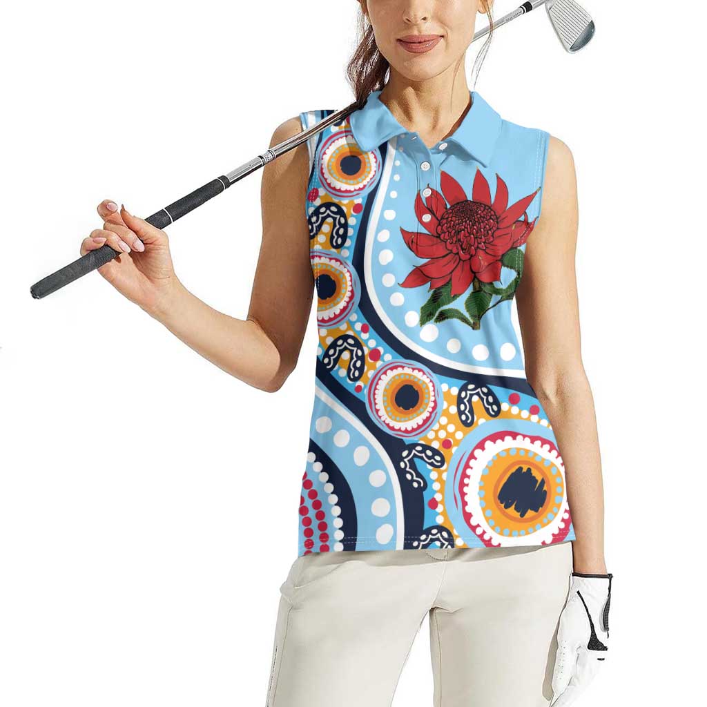 New South Wales Rugby Pacific Custom Women Sleeveless Polo Shirt Aboriginal art of Waratah