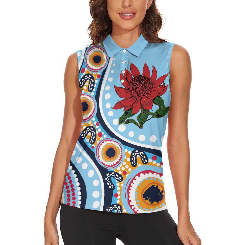 New South Wales Rugby Pacific Custom Women Sleeveless Polo Shirt Aboriginal art of Waratah