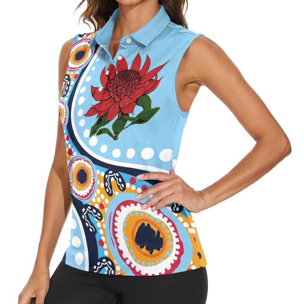 New South Wales Rugby Pacific Custom Women Sleeveless Polo Shirt Aboriginal art of Waratah