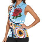 New South Wales Rugby Pacific Custom Women Sleeveless Polo Shirt Aboriginal art of Waratah