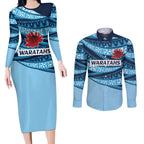 New South Wales Rugby Pacific Custom Couples Matching Long Sleeve Bodycon Dress and Long Sleeve Button Shirt Pasifika Tapa Pattern
