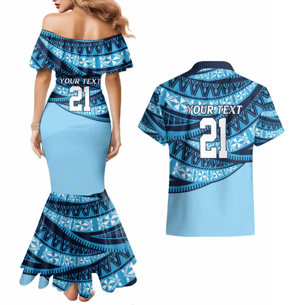 New South Wales Rugby Pacific Custom Couples Matching Mermaid Dress and Hawaiian Shirt Pasifika Tapa Pattern