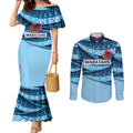 New South Wales Rugby Pacific Custom Couples Matching Mermaid Dress and Long Sleeve Button Shirt Pasifika Tapa Pattern