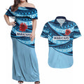 New South Wales Rugby Pacific Custom Couples Matching Off Shoulder Maxi Dress and Hawaiian Shirt Pasifika Tapa Pattern