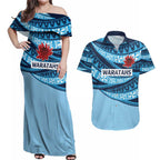New South Wales Rugby Pacific Custom Couples Matching Off Shoulder Maxi Dress and Hawaiian Shirt Pasifika Tapa Pattern