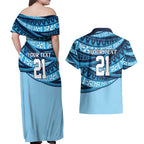 New South Wales Rugby Pacific Custom Couples Matching Off Shoulder Maxi Dress and Hawaiian Shirt Pasifika Tapa Pattern