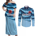 New South Wales Rugby Pacific Custom Couples Matching Off Shoulder Maxi Dress and Long Sleeve Button Shirt Pasifika Tapa Pattern