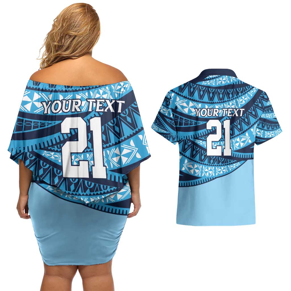 New South Wales Rugby Pacific Custom Couples Matching Off Shoulder Short Dress and Hawaiian Shirt Pasifika Tapa Pattern