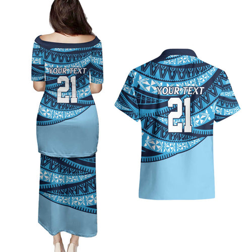 New South Wales Rugby Pacific Custom Couples Matching Puletasi and Hawaiian Shirt Pasifika Tapa Pattern