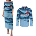 New South Wales Rugby Pacific Custom Couples Matching Puletasi and Long Sleeve Button Shirt Pasifika Tapa Pattern