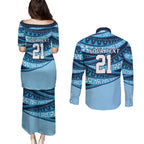 New South Wales Rugby Pacific Custom Couples Matching Puletasi and Long Sleeve Button Shirt Pasifika Tapa Pattern