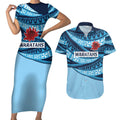 New South Wales Rugby Pacific Custom Couples Matching Short Sleeve Bodycon Dress and Hawaiian Shirt Pasifika Tapa Pattern