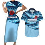New South Wales Rugby Pacific Custom Couples Matching Short Sleeve Bodycon Dress and Hawaiian Shirt Pasifika Tapa Pattern