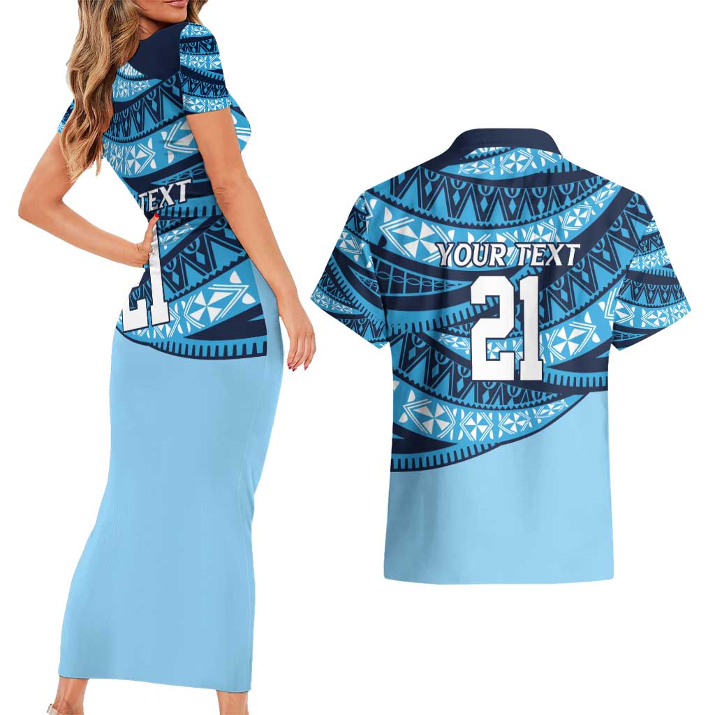 New South Wales Rugby Pacific Custom Couples Matching Short Sleeve Bodycon Dress and Hawaiian Shirt Pasifika Tapa Pattern