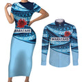 New South Wales Rugby Pacific Custom Couples Matching Short Sleeve Bodycon Dress and Long Sleeve Button Shirt Pasifika Tapa Pattern