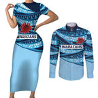 New South Wales Rugby Pacific Custom Couples Matching Short Sleeve Bodycon Dress and Long Sleeve Button Shirt Pasifika Tapa Pattern