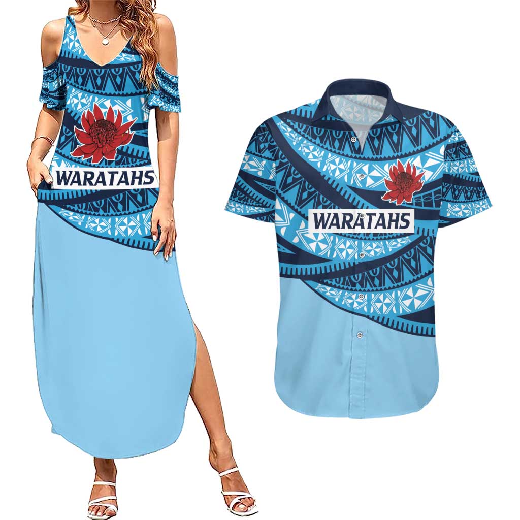 New South Wales Rugby Pacific Custom Couples Matching Summer Maxi Dress and Hawaiian Shirt Pasifika Tapa Pattern