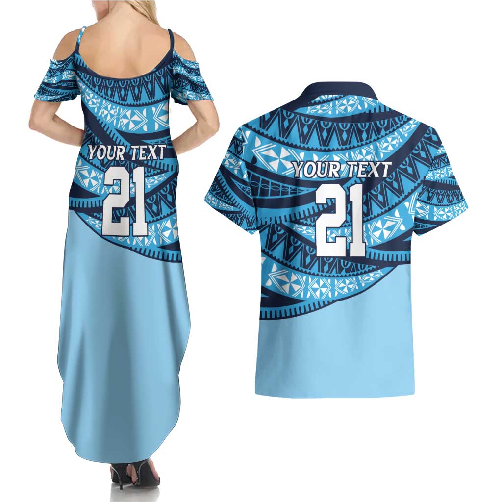 New South Wales Rugby Pacific Custom Couples Matching Summer Maxi Dress and Hawaiian Shirt Pasifika Tapa Pattern
