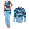 New South Wales Rugby Pacific Custom Couples Matching Tank Maxi Dress and Long Sleeve Button Shirt Pasifika Tapa Pattern