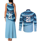 New South Wales Rugby Pacific Custom Couples Matching Tank Maxi Dress and Long Sleeve Button Shirt Pasifika Tapa Pattern