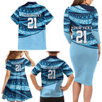 New South Wales Rugby Pacific Custom Family Matching Long Sleeve Bodycon Dress and Hawaiian Shirt Pasifika Tapa Pattern