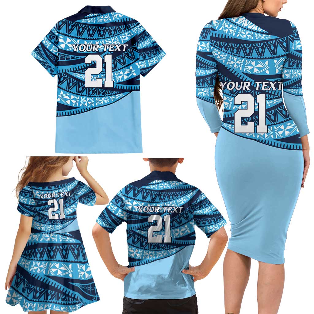 New South Wales Rugby Pacific Custom Family Matching Long Sleeve Bodycon Dress and Hawaiian Shirt Pasifika Tapa Pattern