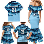 New South Wales Rugby Pacific Custom Family Matching Mermaid Dress and Hawaiian Shirt Pasifika Tapa Pattern