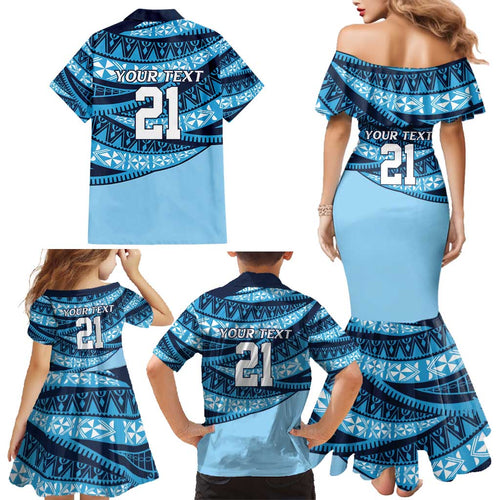 New South Wales Rugby Pacific Custom Family Matching Mermaid Dress and Hawaiian Shirt Pasifika Tapa Pattern